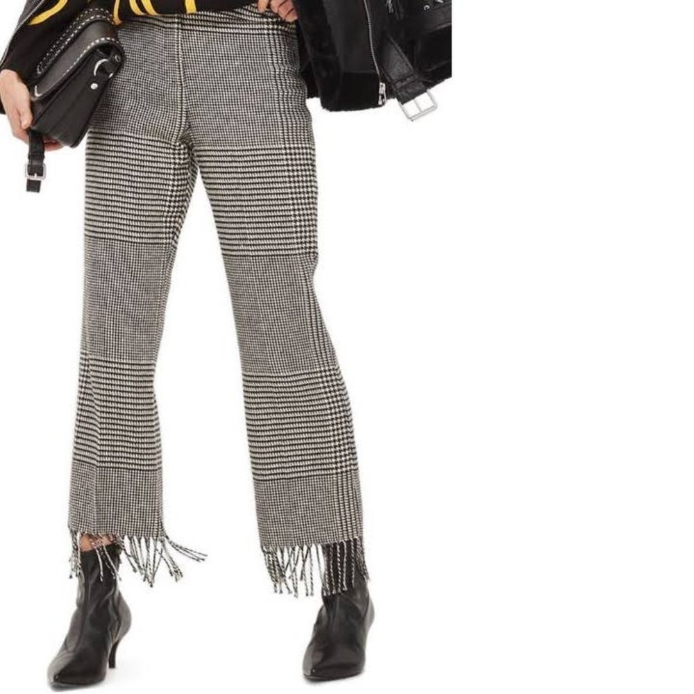 Dance & Marvel Black & White Houndstooth Fringed Pants